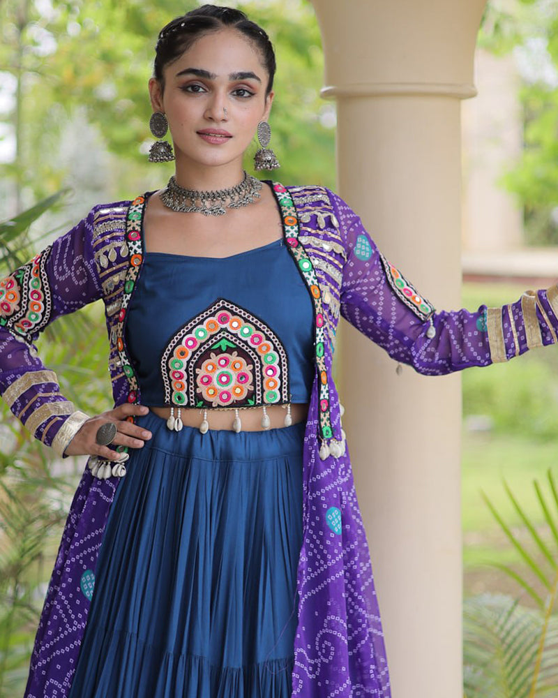 Mint Blue Color Bandhani Printed With Rayon Lehenga  Choli