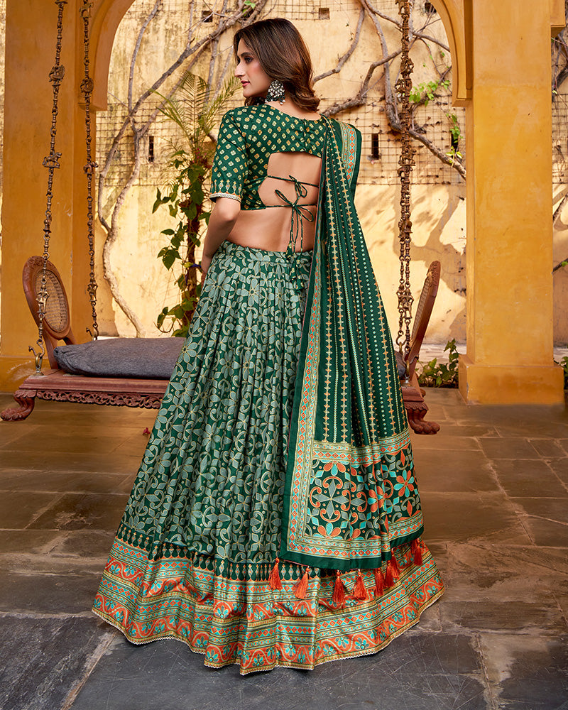 Green Color Tasar Silk Sparkle Lehenga Choli