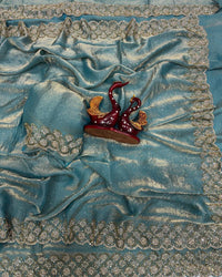 Grey Color Space Silk Embroidered Saree
