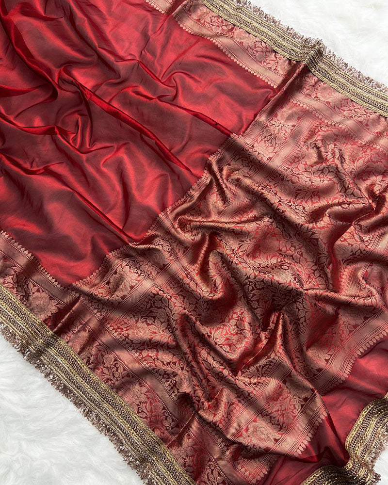 Maroon Color Banarasi Tissue Silk Saree