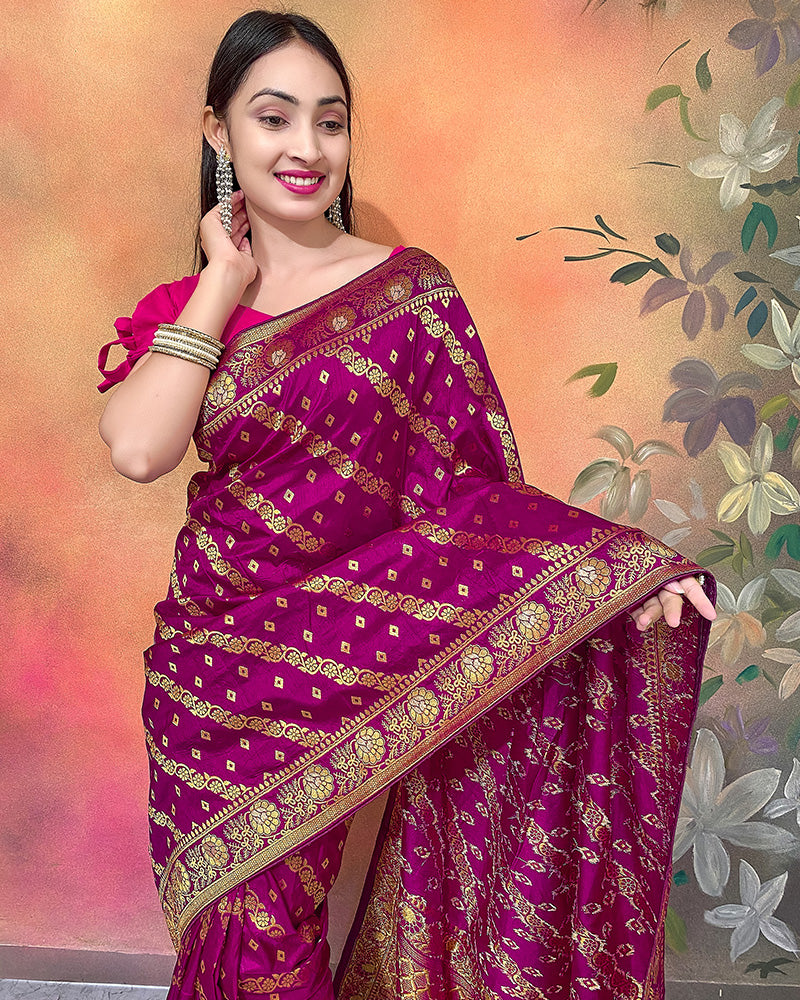 Wine Color Viscose Dolla Silk Saree