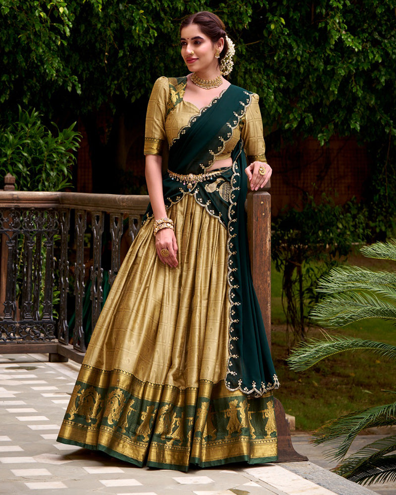 Cream Color Poly Cotton Half Saree