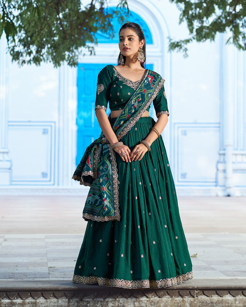 Premium Green Embroidered Vichitra Silk Lehenga Choli