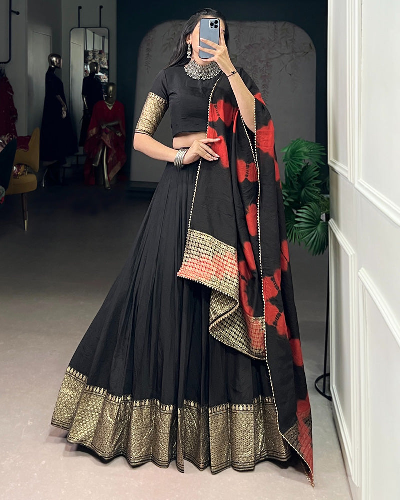 Black Color Pure Chanderi Zari Weaving Half Saree