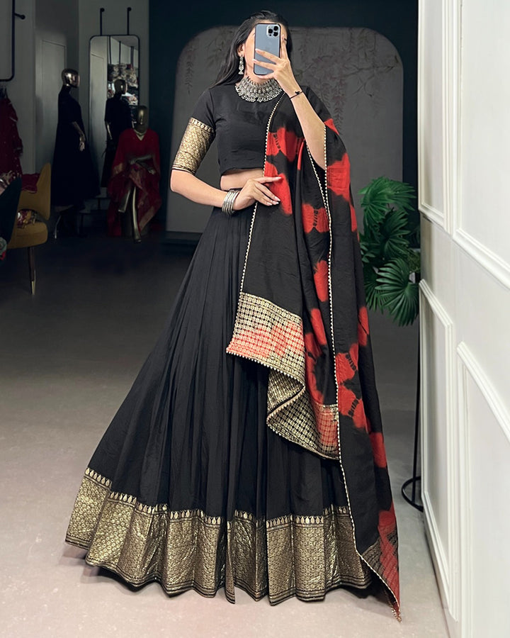 Black Color Pure Chanderi Zari Weaving Half Saree