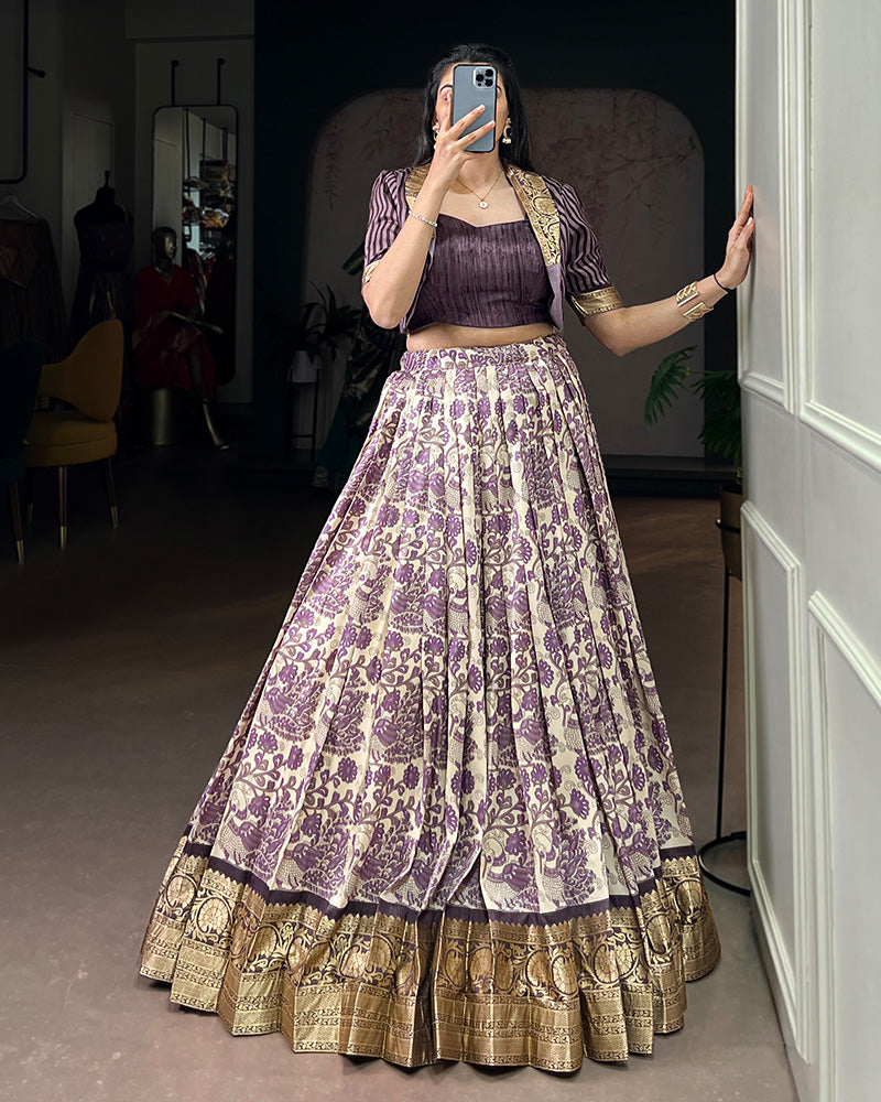 Luvender Color Tasar Silk Viscose Printed Lehenga Choli