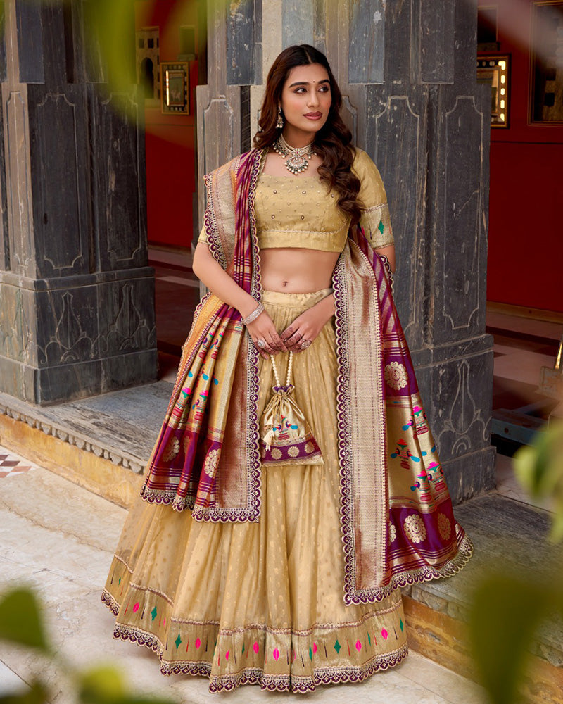 Cream Color Shimmer Organza Silk Lehenga Choli