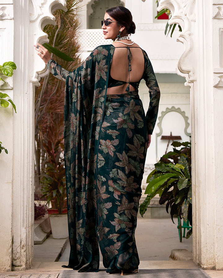 Bottle Green Color Lurex Brasso Viscose Saree