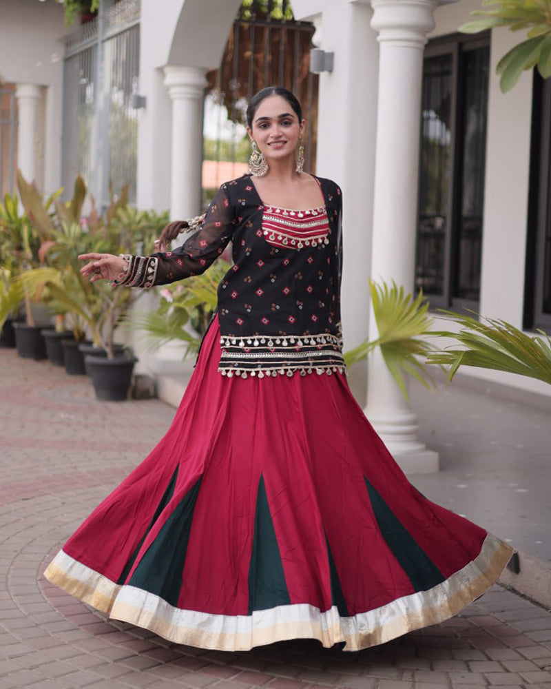 Black Color Rayon Navratri Lehenga Set