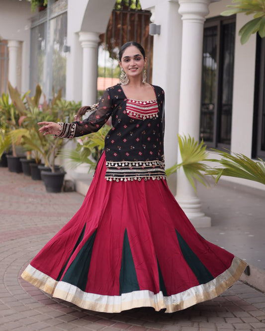 Black Color Rayon Navratri Lehenga Set