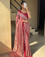 Maroon Color Pure Crape Silk Ajarakh Print Saree