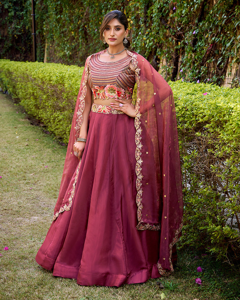 Dusty Wine Color Chanda Silk Embroidered Lehenga Choli
