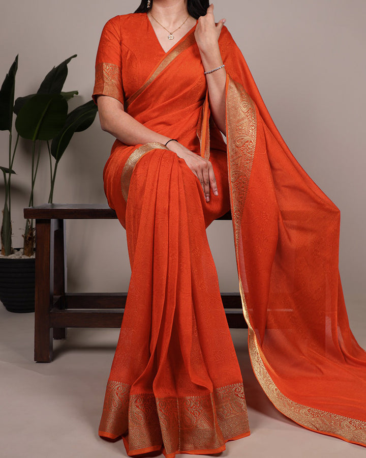 Orange Color Zari Weaving Mass Mello Saree