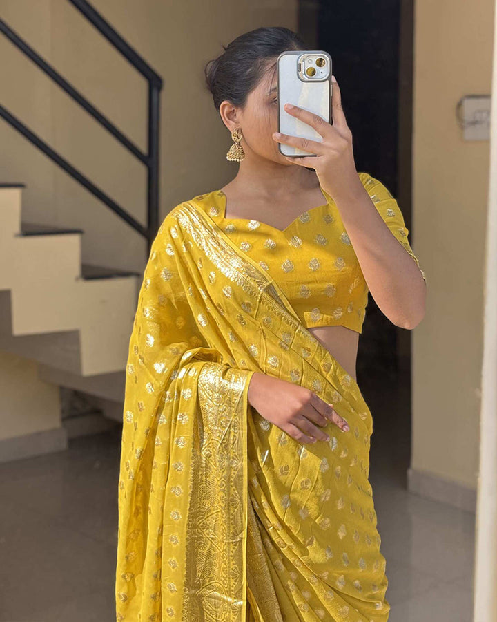 Yellow Color Pure Viscose Georgette Saree