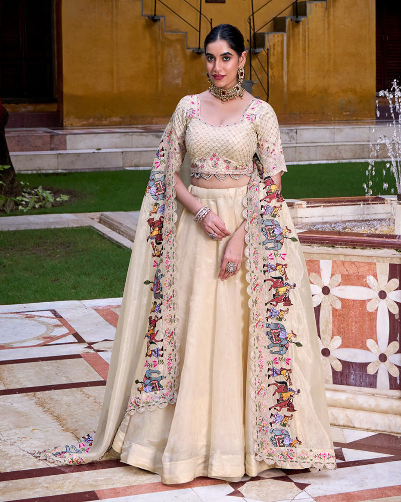 Off-White Color Raspberry Lehenga Choli