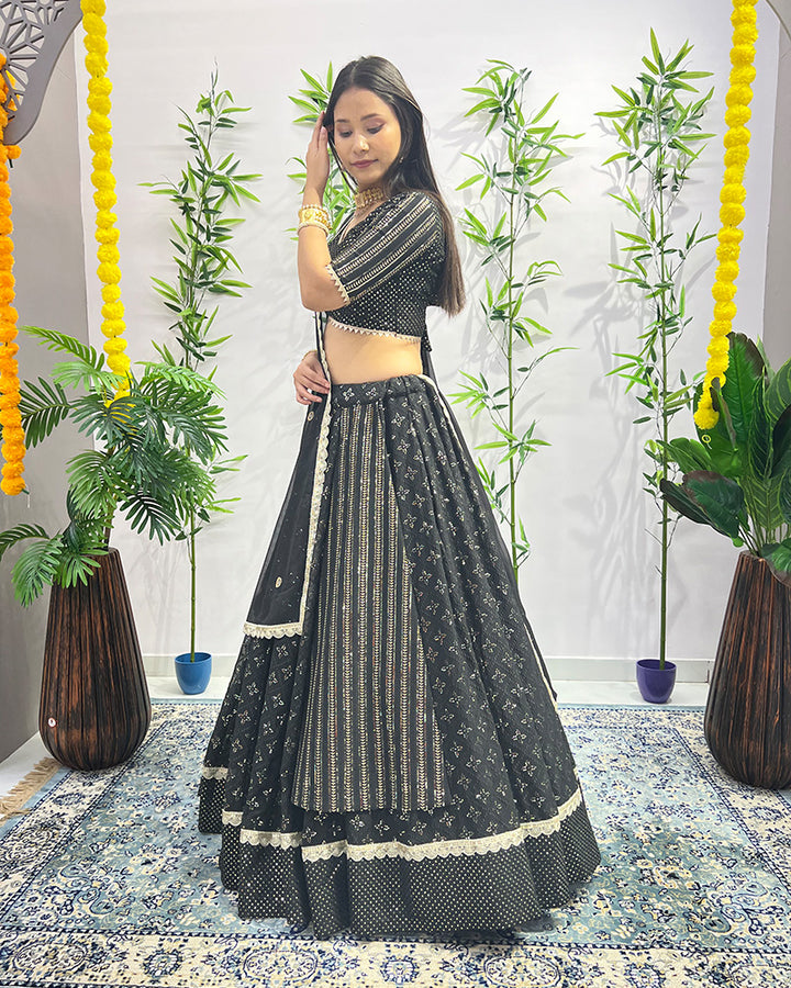 Black Color Designing Georgette Embroidered Lehenga Choli