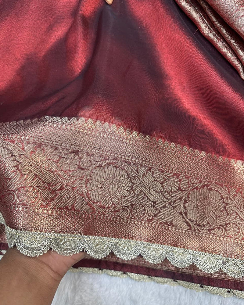 Maroon Color Banarasi Tissue Saree