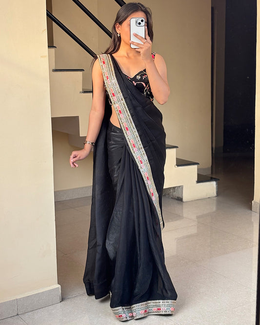 Black Color Pure Space Silk Embroidered Saree