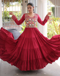 Three Color Rayon with Kutchi  Gamthi Work Navratri Gown