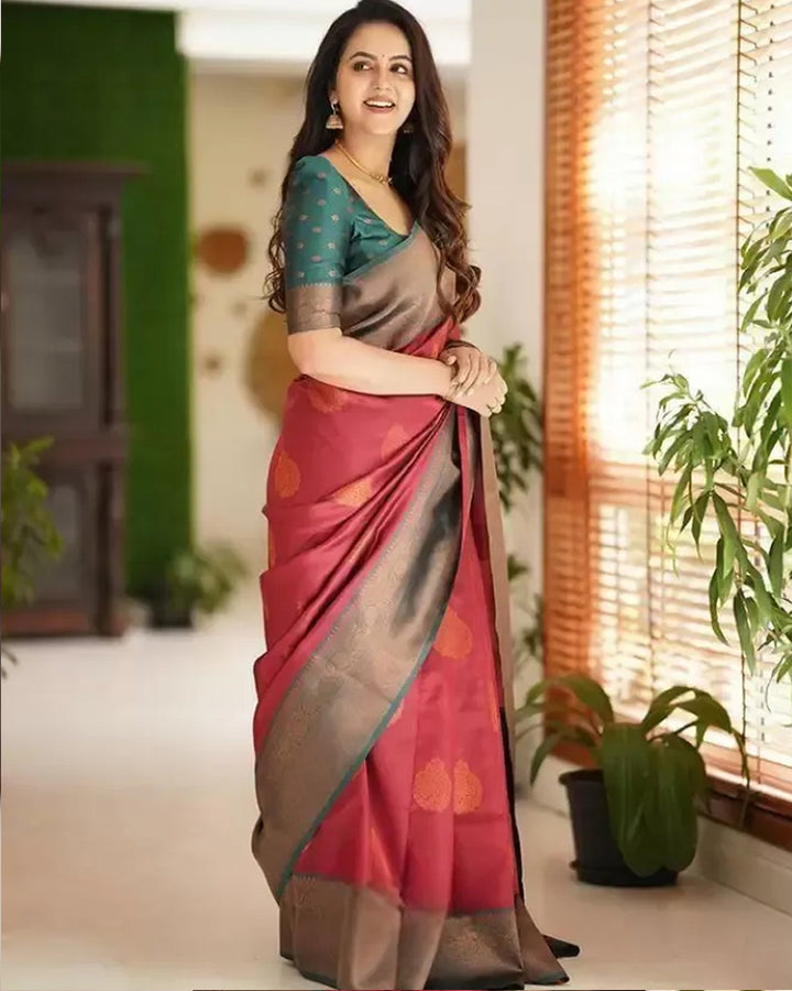 Maroon Color Banarasi Jacquard Soft Silk Saree