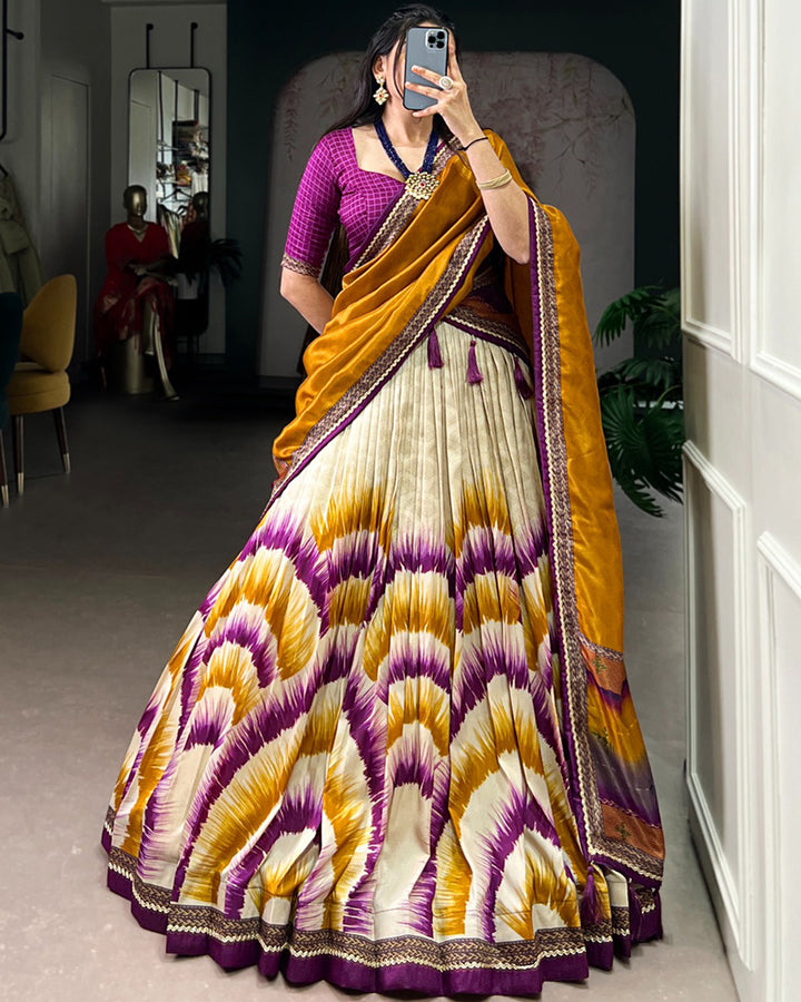 Wine Color Tasar Silk Dye Printed Lehenga Choli