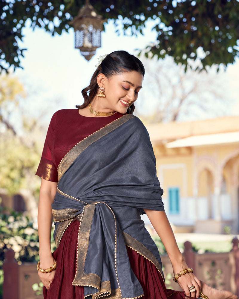 Maroon Color Poly Dyeable Zari Weaving  Half Saree