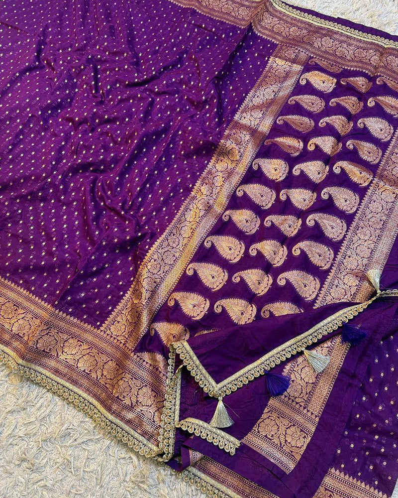 Purple Color Banarasi Khadi Katan Georgette Silk Saree