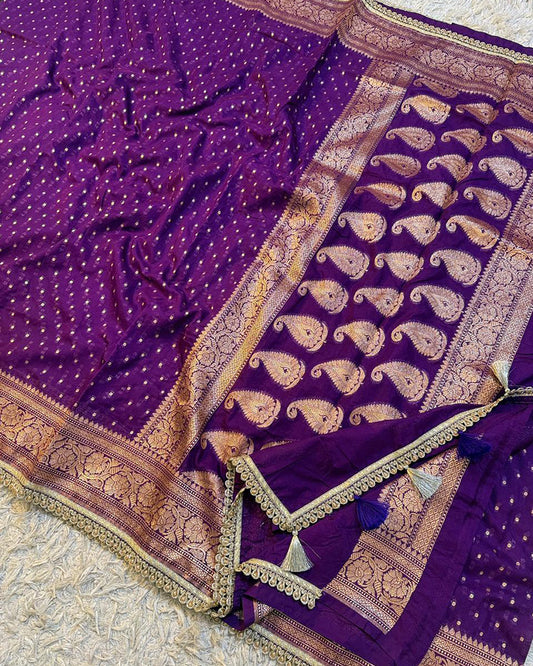 Purple Color Banarasi Khadi Katan Georgette Silk Saree