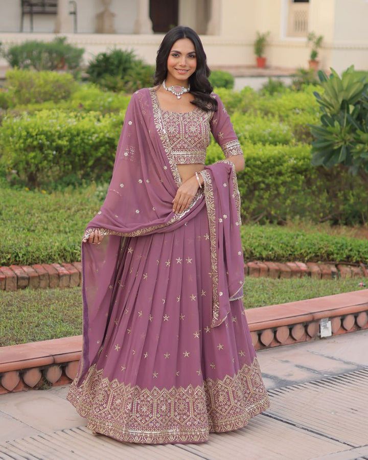 Dusty Onion Color Georgette Sequence Embroidery Lehenga Choli