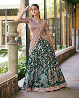 Green Color Tussar Silk Kalamkari Printed Lehenga Choli