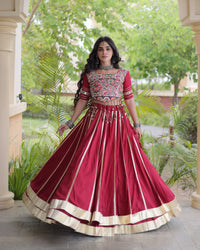 Three Color Rayon With Gota PAtti Work Navratri Lehenga Set
