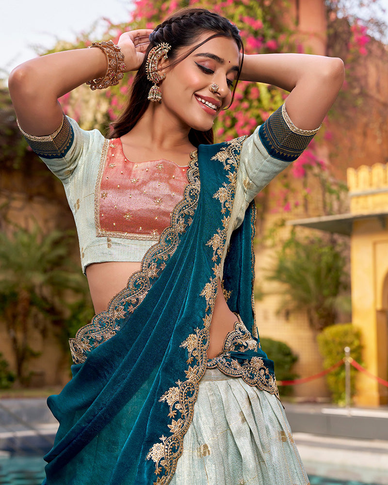 Sky Blue Color Slub Kota Paithani Silk Lehenga Choli