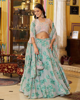Green Color Georgette Embroidered Lehenga Choli
