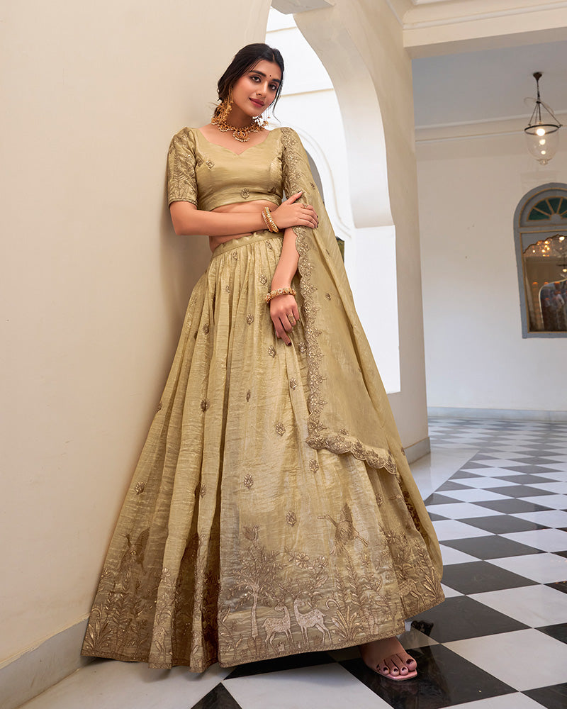 Off-White Color Gold Crush Embroidered Lehenga Choli