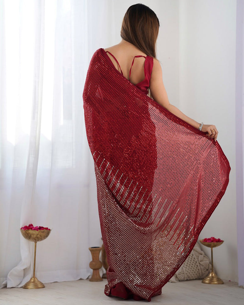 Red Color Heavy Georgette Embroidered Saree