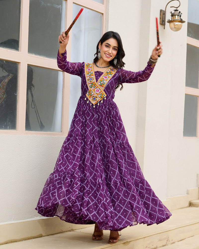 Traditional Purple Color Georgette Navratri Gown