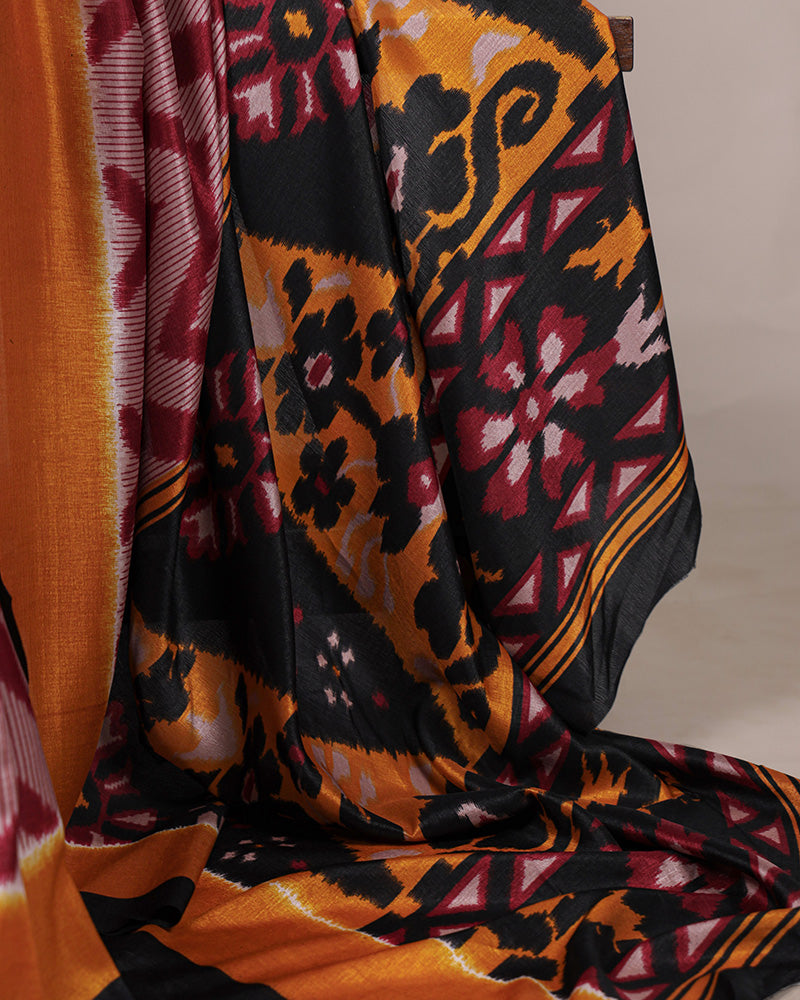 Maroon Color Tssar Silk Printed Saree