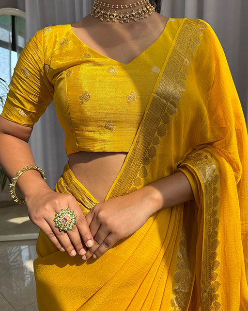 Yellow Color Viscose Georgette Sequence Work Saree