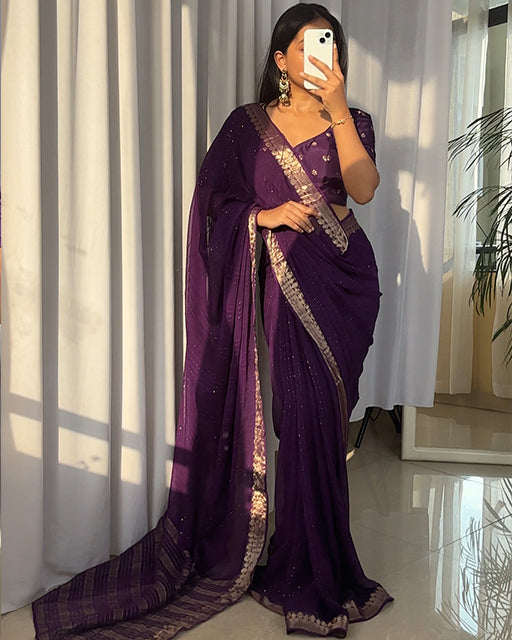 Purple Color Viscose Georgette Sequence Work Saree