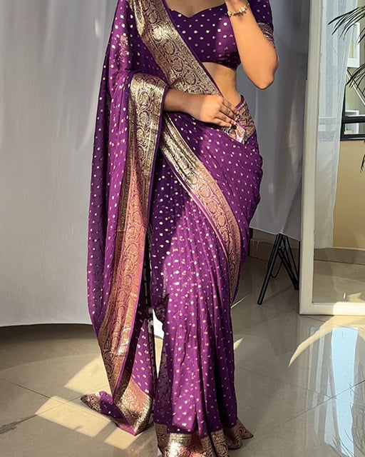Purple Color Pure Georgette Viscose Saree