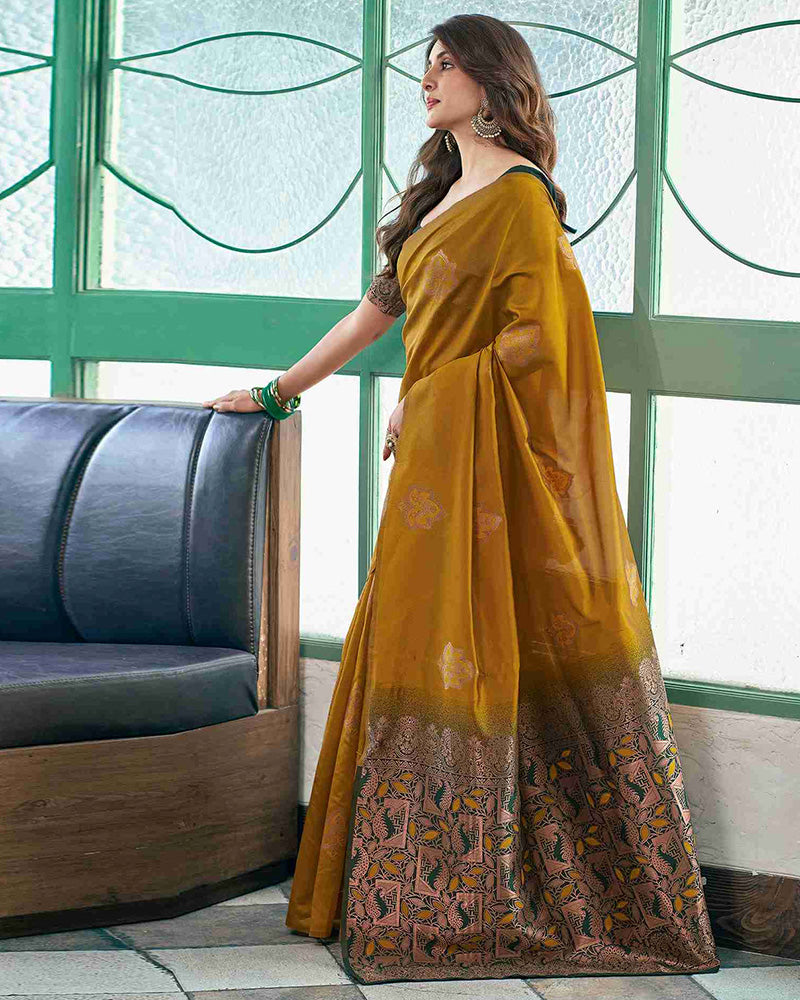 Yellow Color Banarasi Jacquard Soft Silk Saree