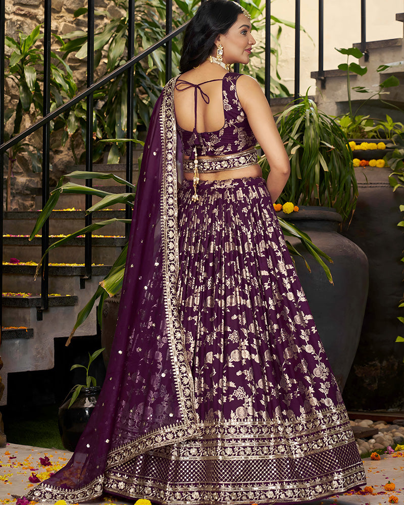 Wine Color Dola Silk Jacquard Lehenga Choli