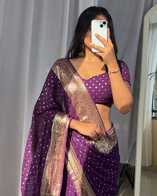 Purple Color Pure Georgette Viscose Saree