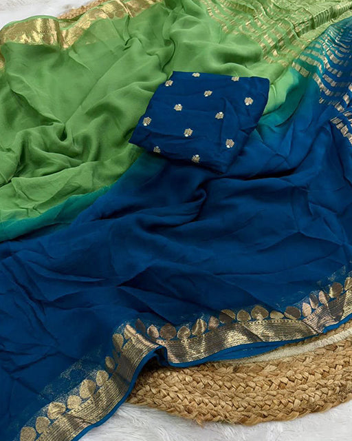 Parrot Green Color Viscose Georgette Shaded Saree