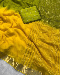 Parrot Green Color Viscose Georgette Shaded Saree