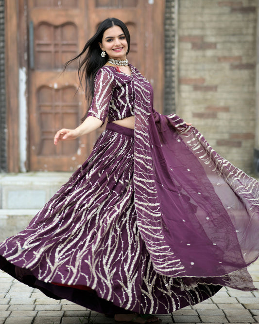 Wine Color Designer Tebby Silk Lehenga Choli