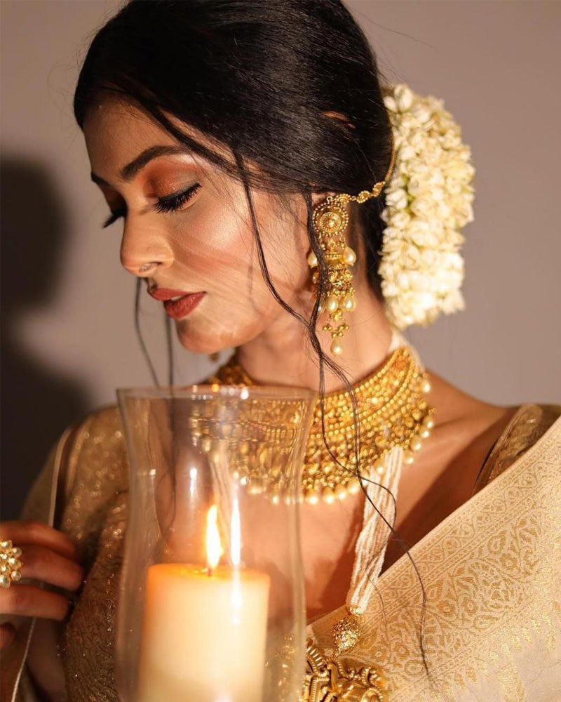 Heavy Designing Cream Color Soft Lichi Silk Saree