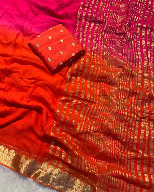 Parrot Green Color Viscose Georgette Shaded Saree
