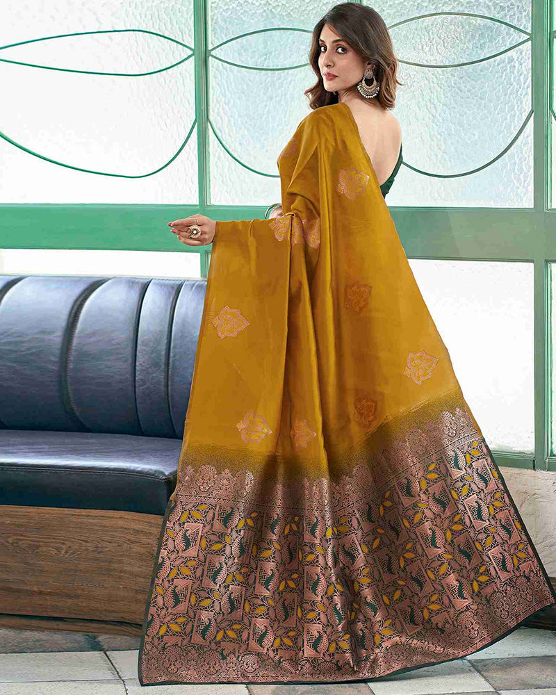 Yellow Color Banarasi Jacquard Soft Silk Saree