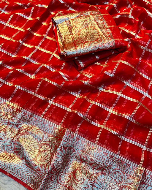 Brown Color Viscose Georgette Chex Saree